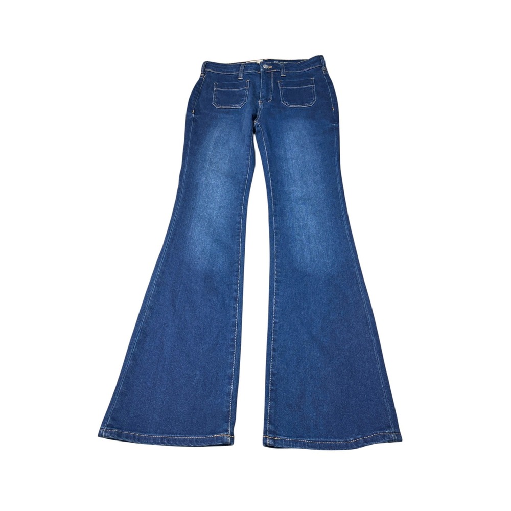 Pilcro and the Letterpress Flare Jeans Blue Patch Pocket Wide Leg Womens 26X32